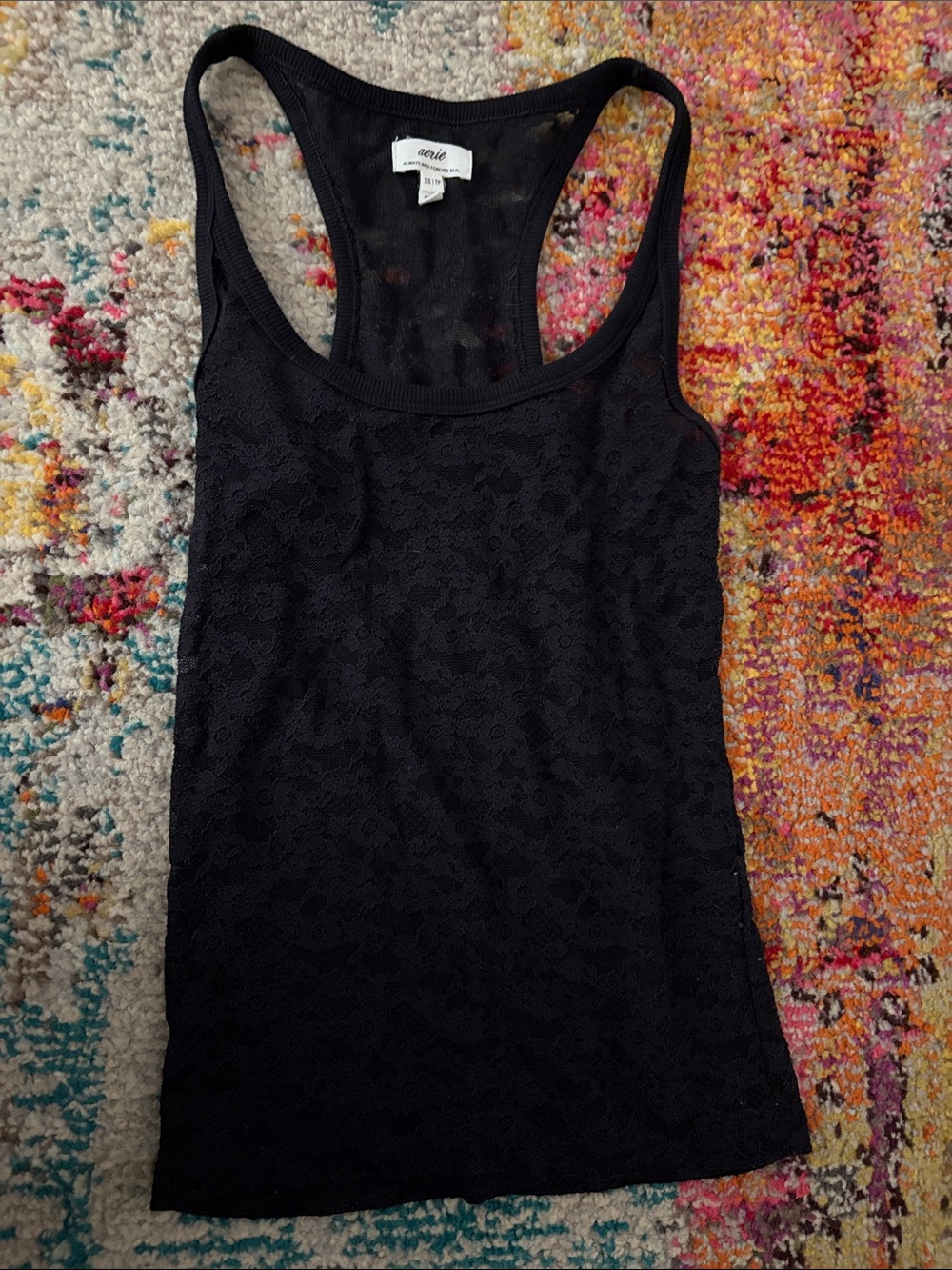 aerie Black Lace Going Out Tank